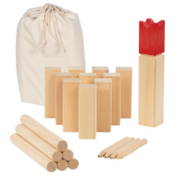 Wikingerspiel KUBB aus Holz – Outdoor Gartenspiel inkl. Baumwollbeutel