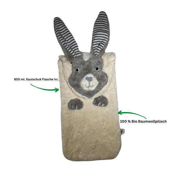Bio Wärmflasche Hase – Kuschelige Wärme für Kinder | 800 ml